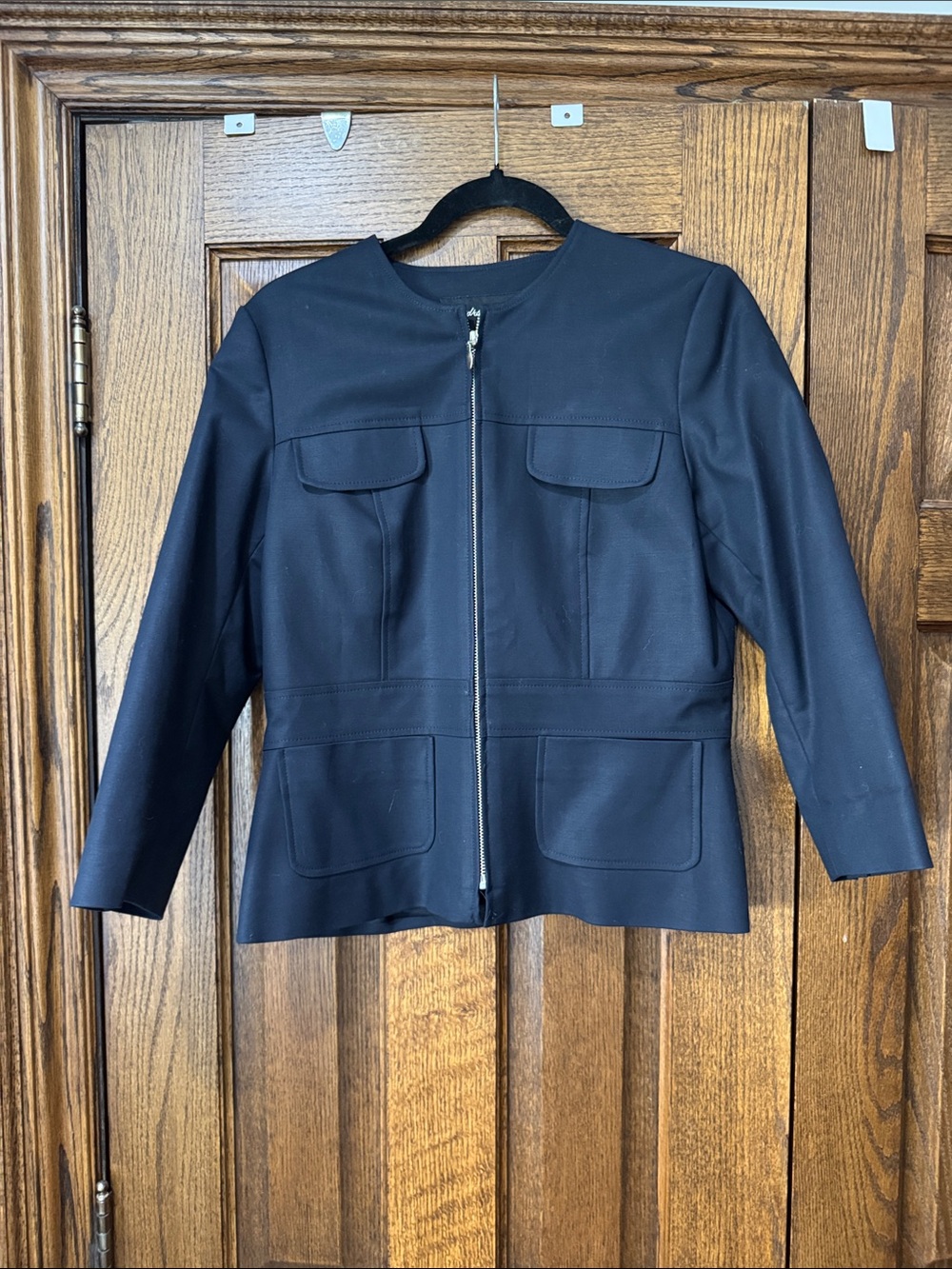 Women’s Navy Zip-Front Jacket with Patch Pockets